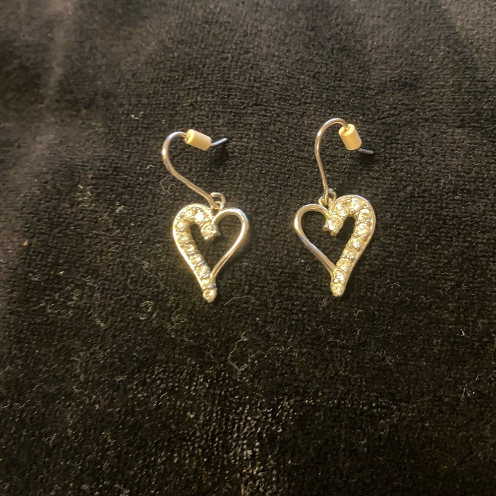 Sterling silver‎ with diamonds fine jewelryheart shaped earring pair